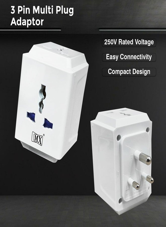 MX 3-Pin Universal Travel Adapter | Multi-Plug Socket for 2-Pin & 3-Pin Devices | 3-Way Outlet, 250V Max | Compatible with Laptops, Mobiles, Home & Office - Image 3